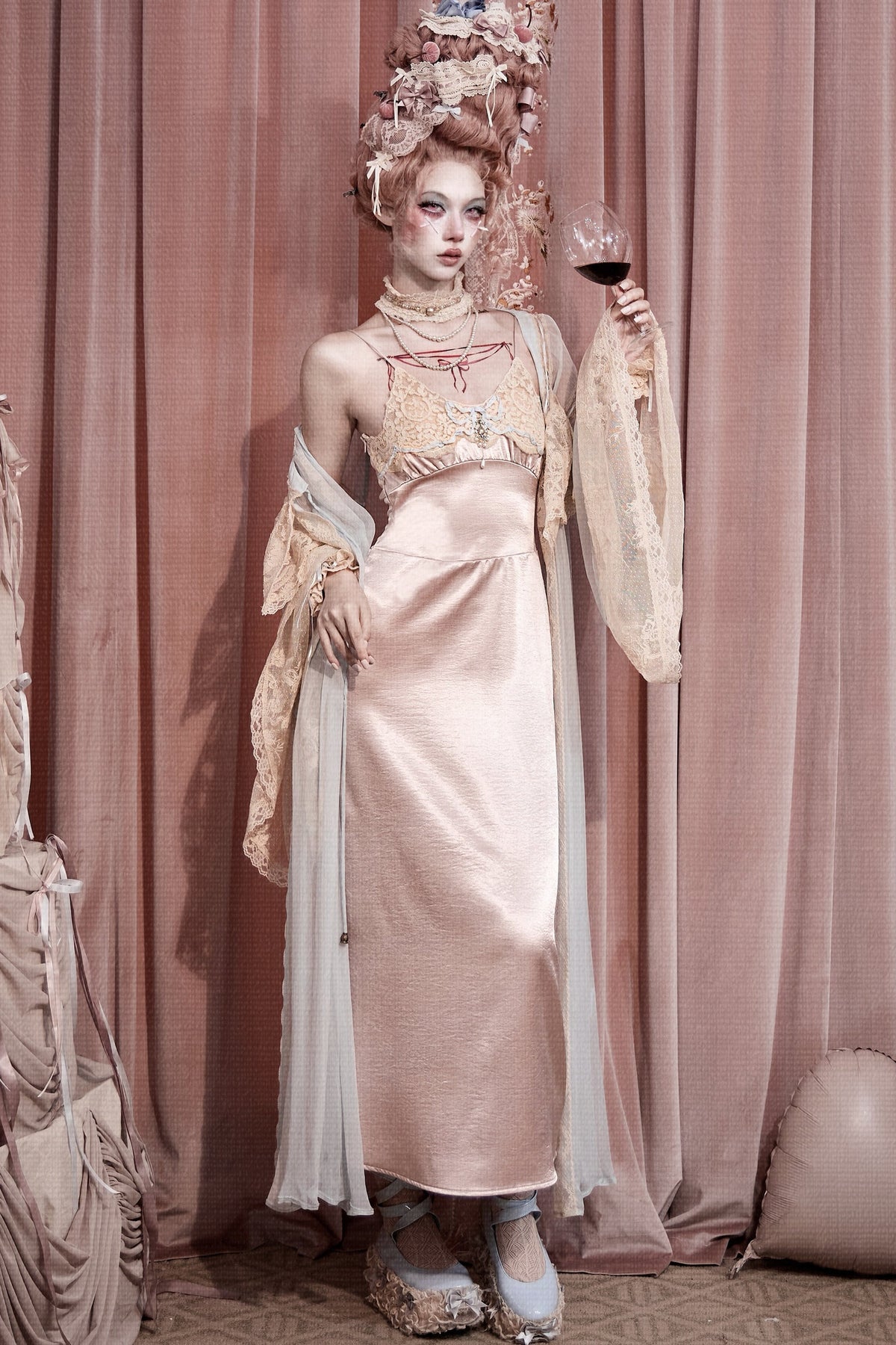 Pink Bow Satin Slip Dress