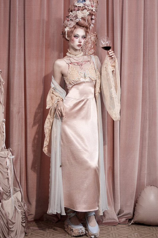 Pink Bow Satin Slip Dress