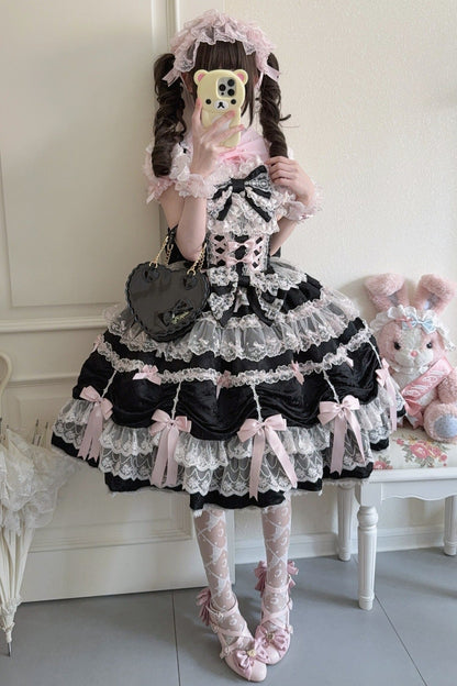 Silk Satin Doll-Like JSK Strap Dress