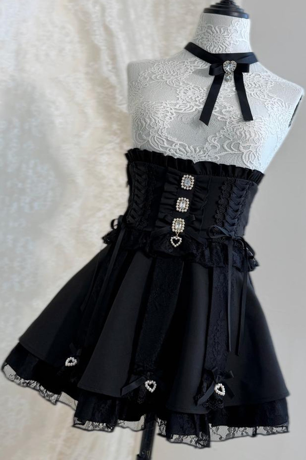 High-Waisted Puffy Rhinestone Belt Skirt
