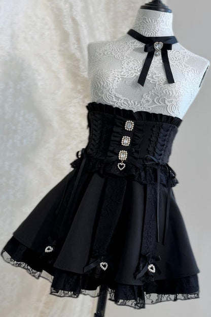 High-Waisted Puffy Rhinestone Belt Skirt
