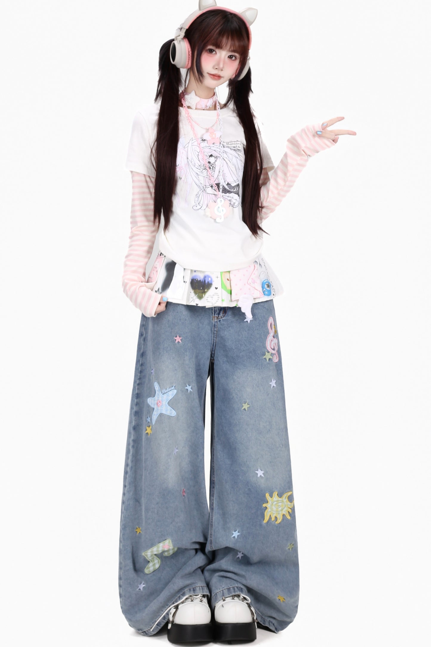 ガーリープリントラウンドネックTシャツ