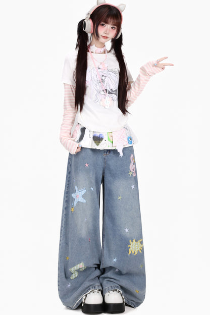 ガーリープリントラウンドネックTシャツ