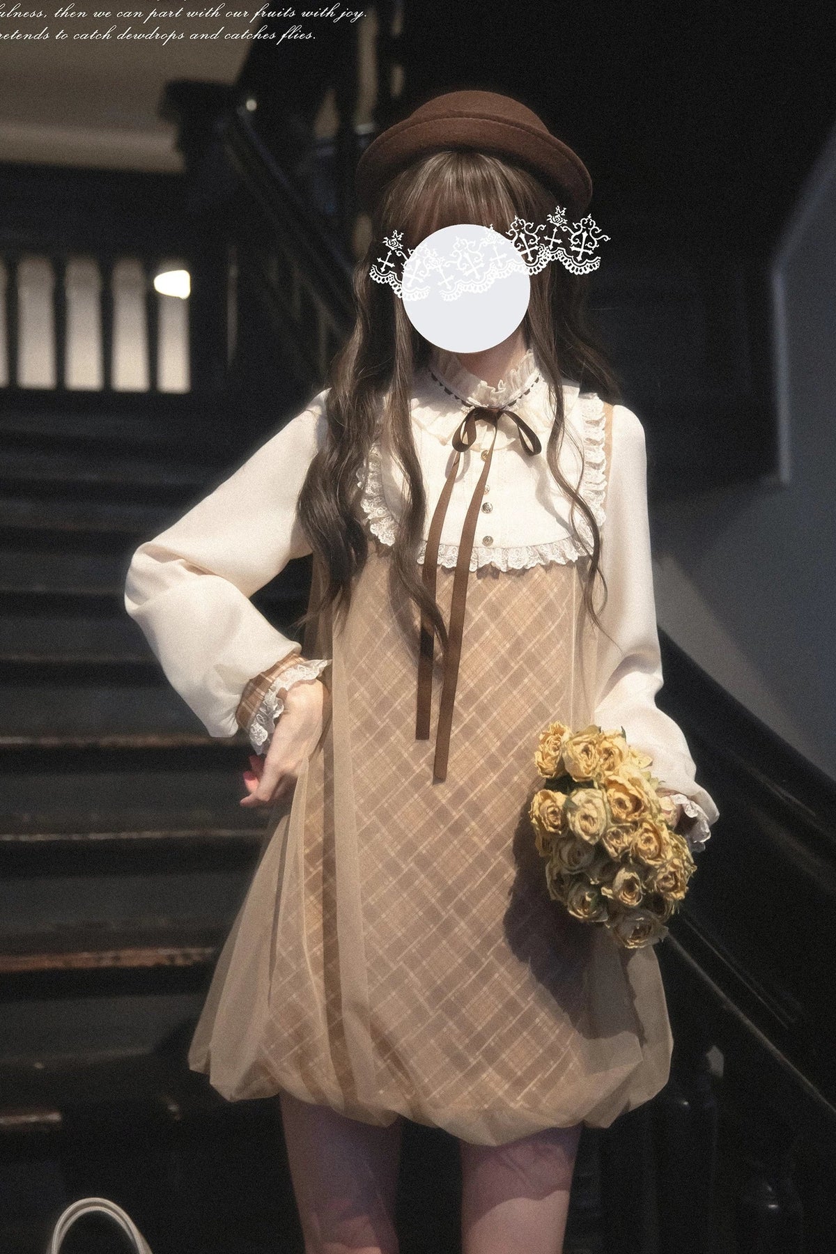 Brown Plaid Puff Dress