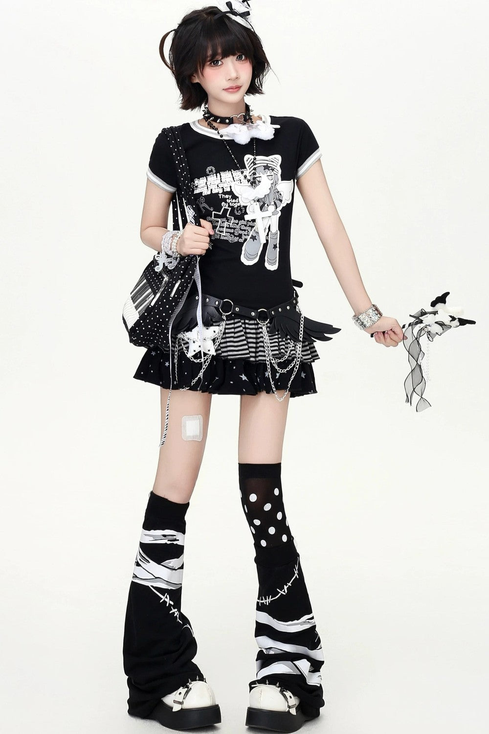 Monochrome Magical Girl T-Shirt + Skirt (with Belt)