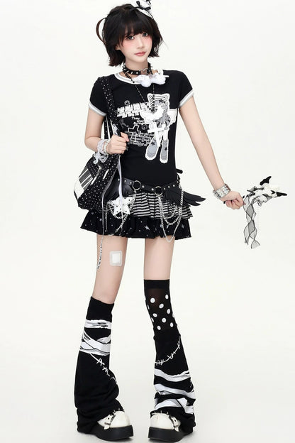 Monochrome Magical Girl T-Shirt + Skirt (with Belt)