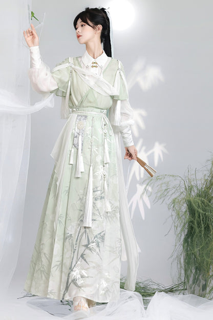 Green Modified Han Elements Hanfu Top and Skirt Set-Up
