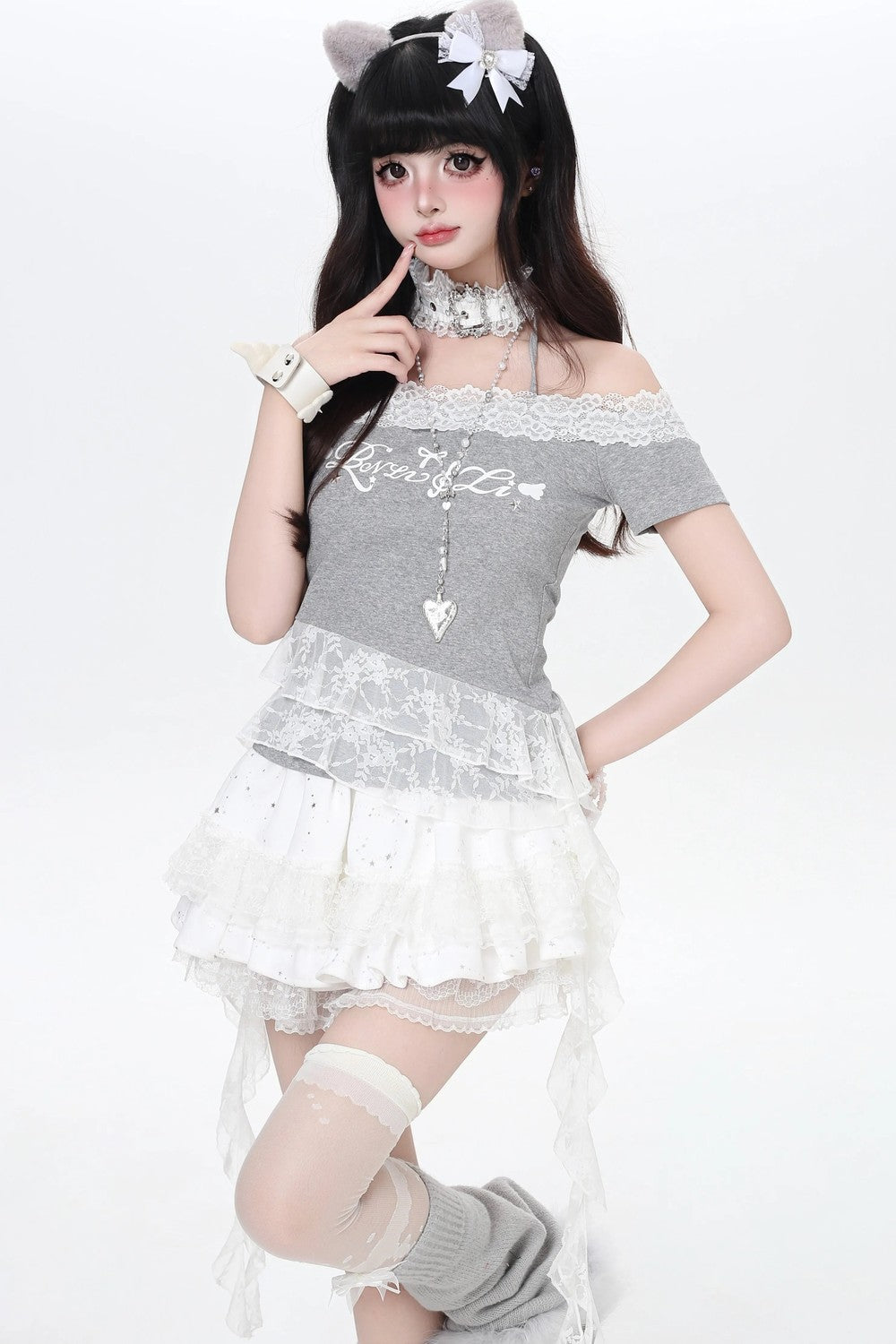 Lace Ribbon One-Shoulder Top