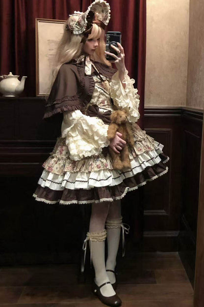 Vintage Floral Elegant Lolita Dress Set-Up