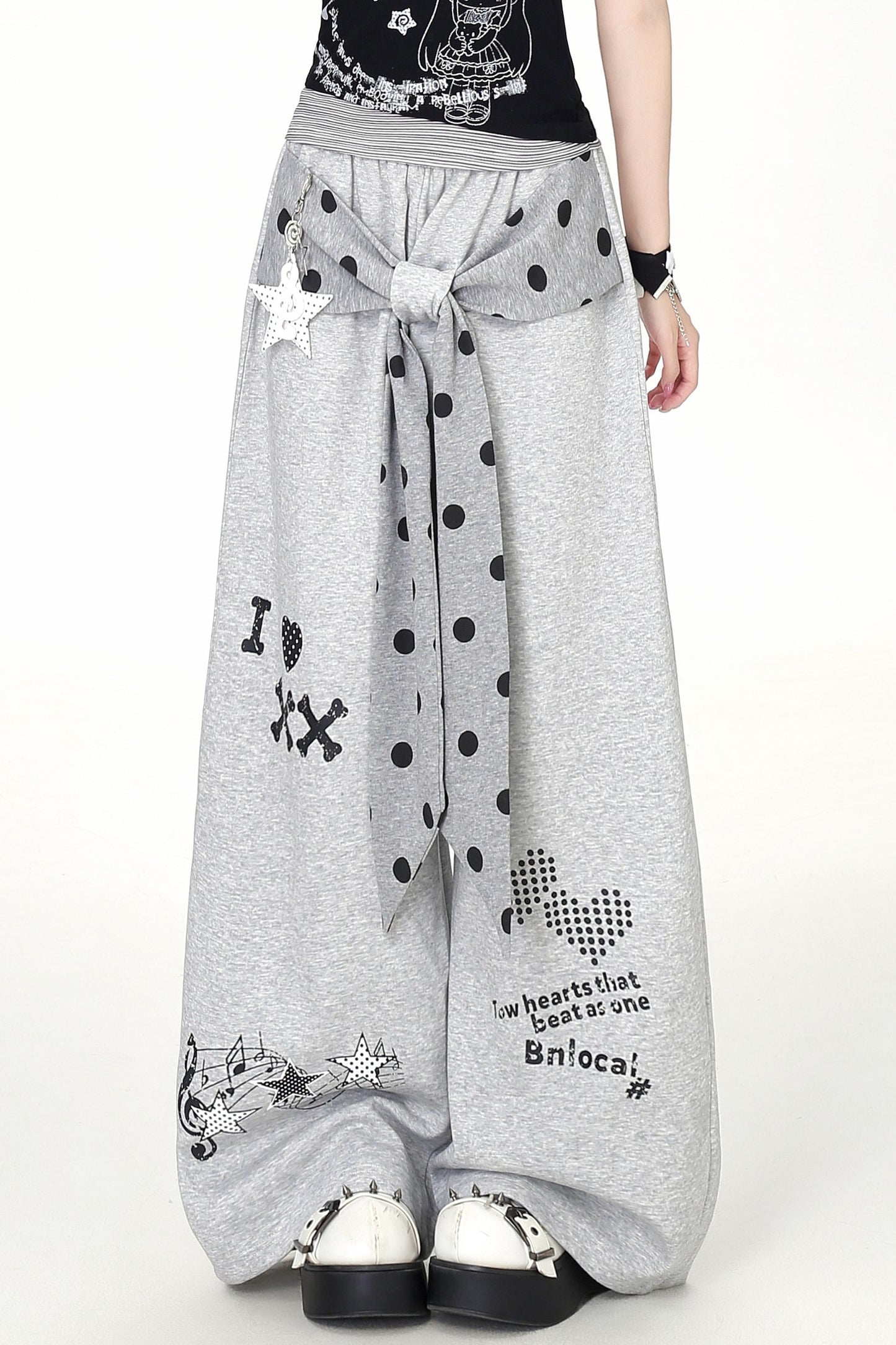 Subculture Music Note Print Wide-Leg Pants