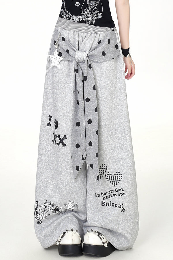Subculture Music Note Print Wide-Leg Pants