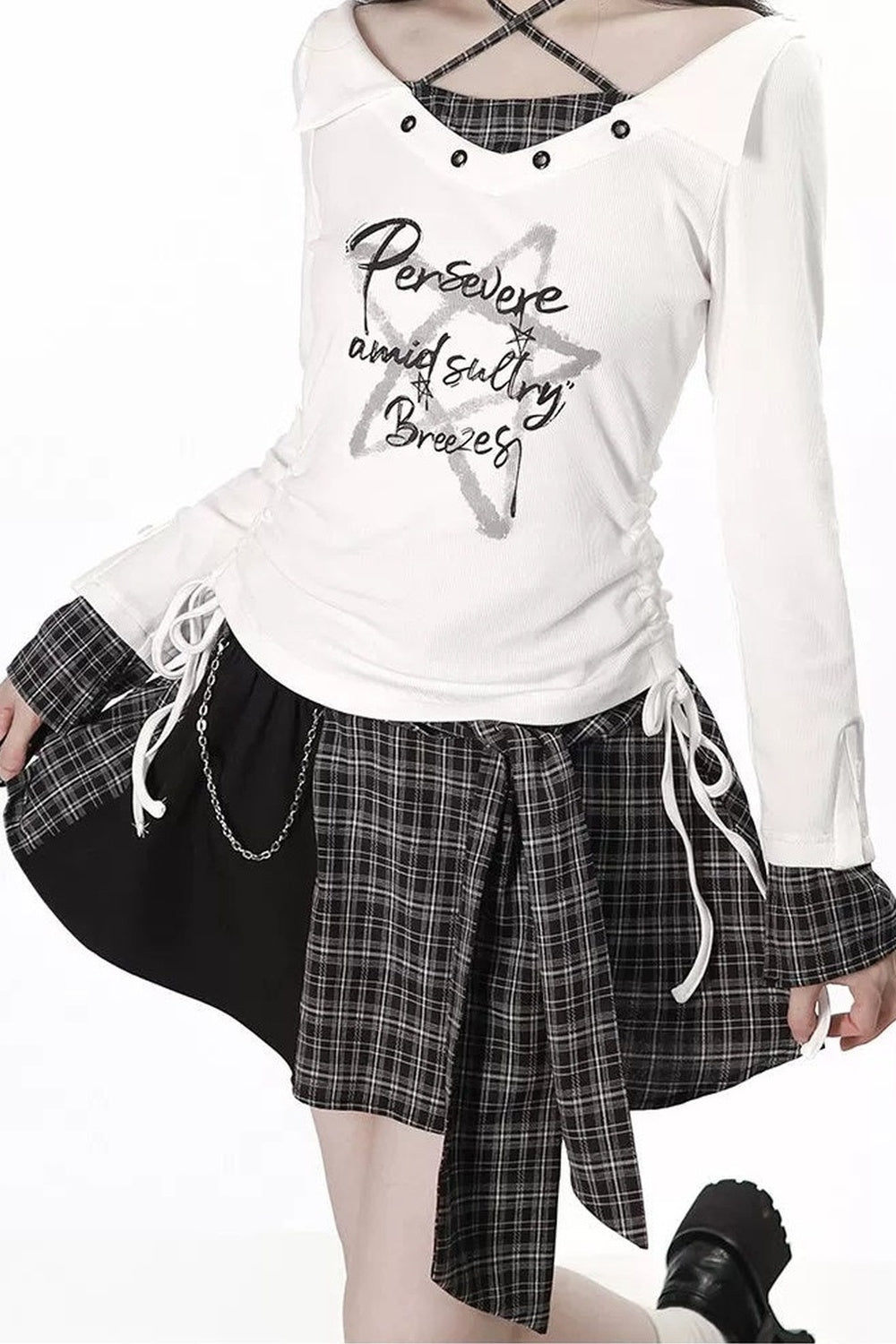 Irregular Plaid Layered-Look Dress With Top and Skirt Set-Up