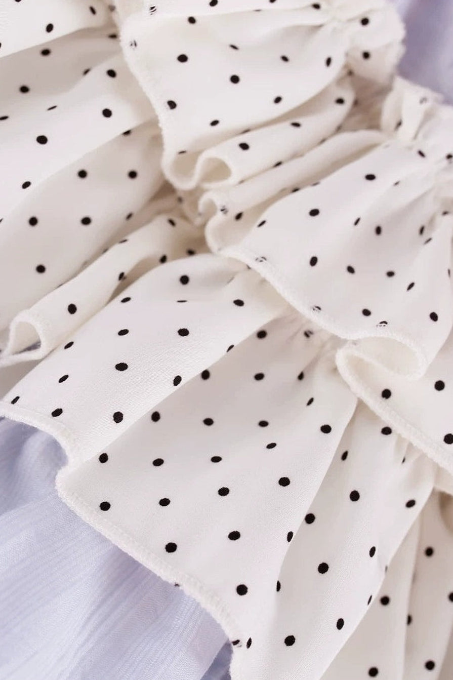 Blue And White Polka Dot Top And Cake Skirt Set-Up