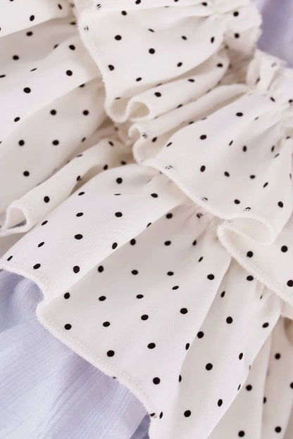 Blue And White Polka Dot Top And Cake Skirt Set-Up