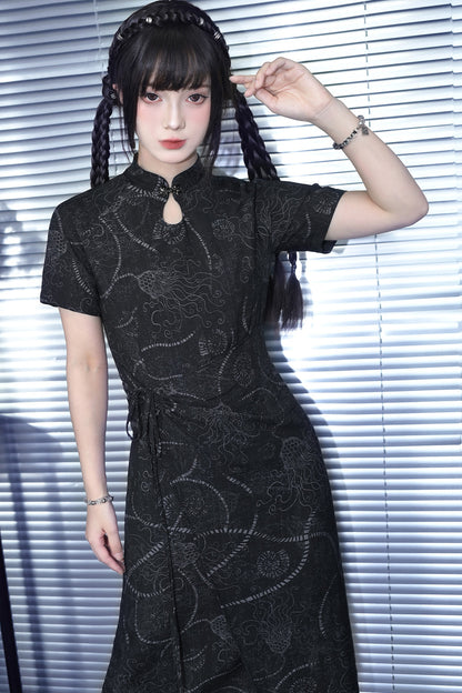 Deep Sea Print Qipao Dress