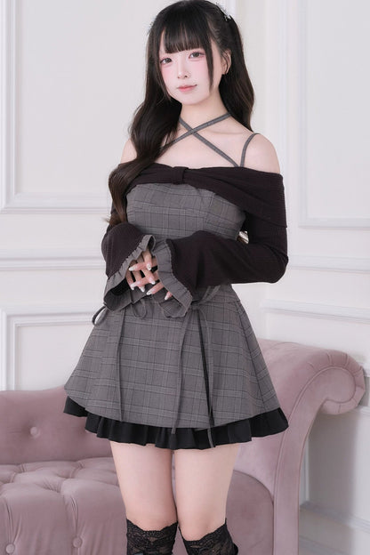 Top con lazo y hombros descubiertos estilo jirai kei + falda