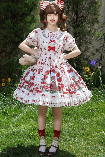 Strawberry Gift Box Lolita Print Suspender Dress Set-Up