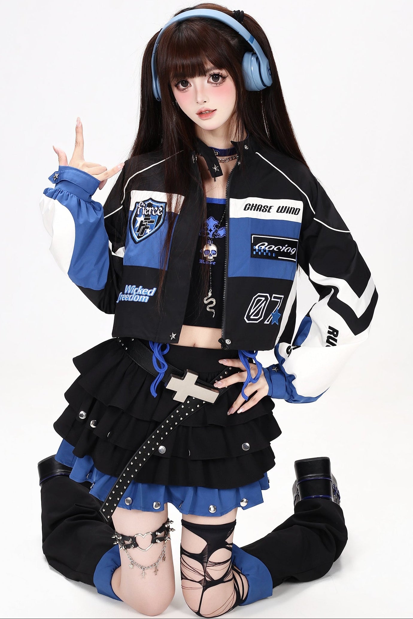 American Style Embroidered Short Jacket and Skirt Set-Up
