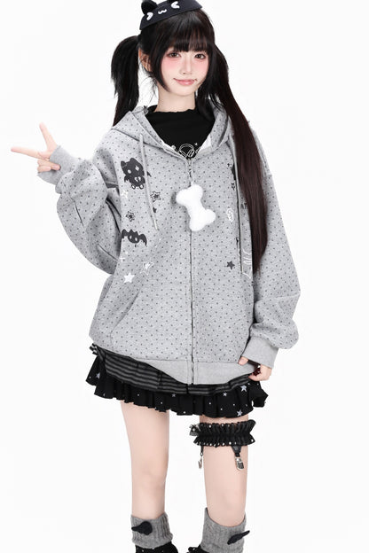 3D-Katzenohren-Kapuzenjacke mit Polka-Dots