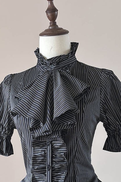 Gothic Waist-Cinching Short Sleeve Blouse