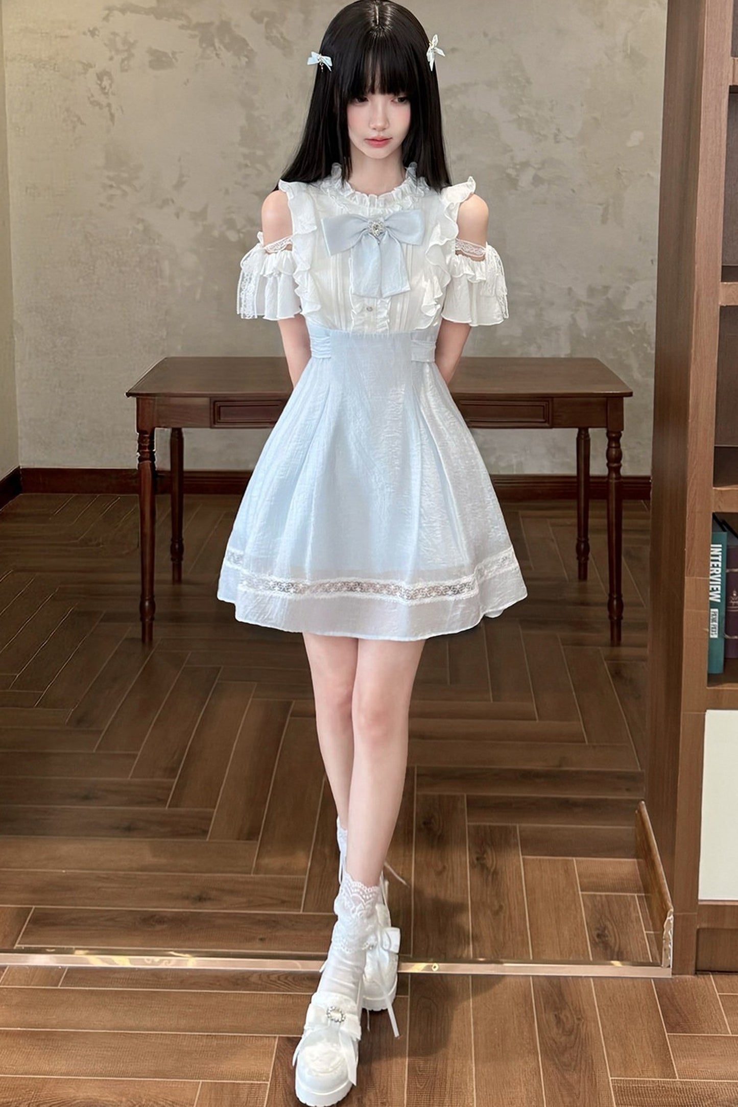 Long Sleeve Off-Shoulder Patchwork Dress