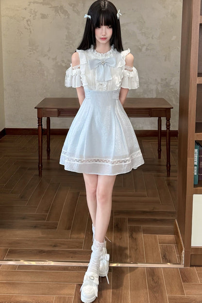 Long Sleeve Off-Shoulder Patchwork Dress