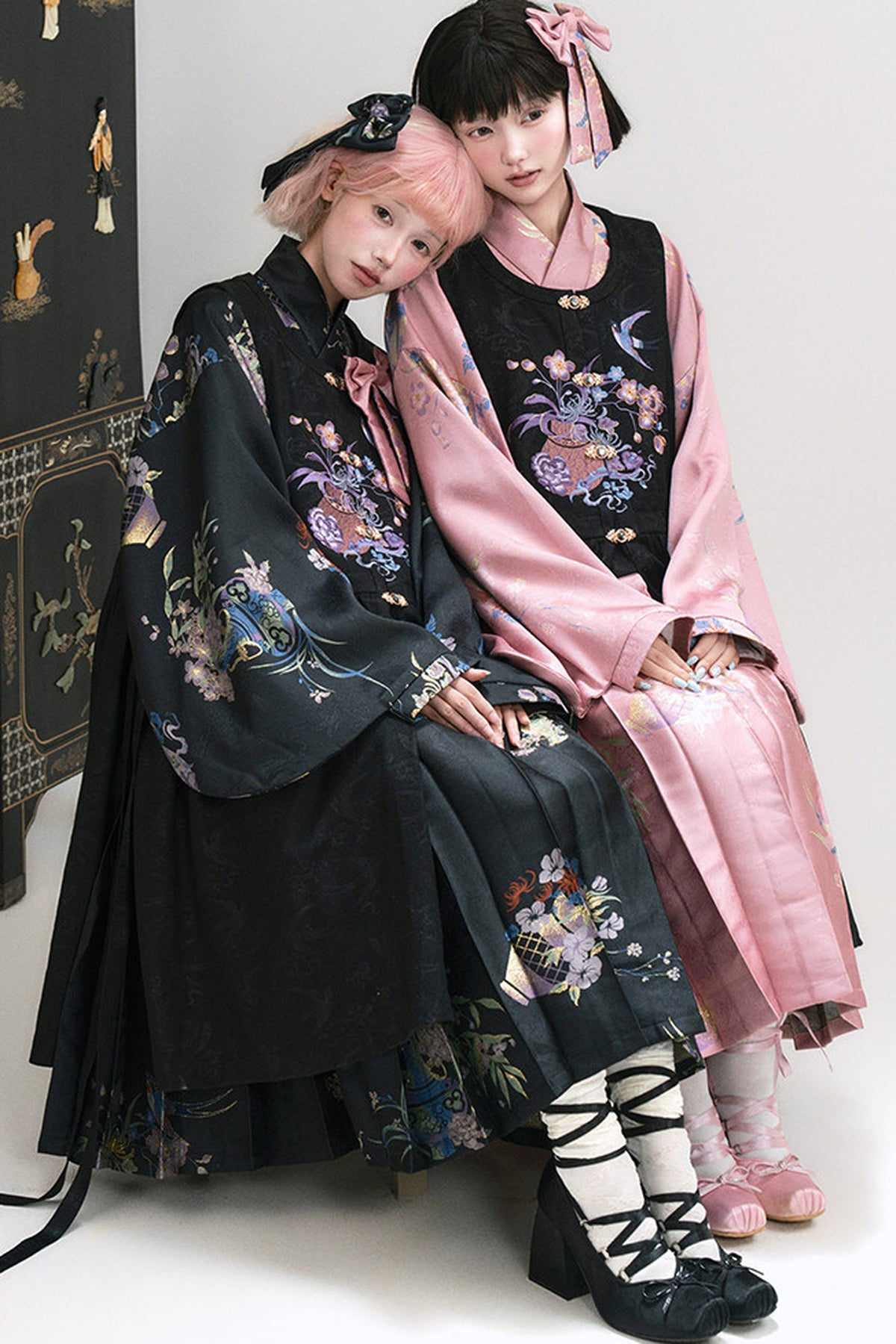 Floral Hanfu Puffy Dress Set