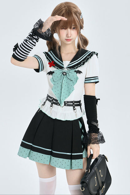 Cyber Dream Bat Polka Dot Sailor Top and Skirt Set-Up