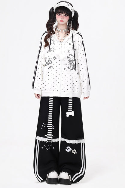 Skull Cat Ear Polka Dot Hooded Jacket