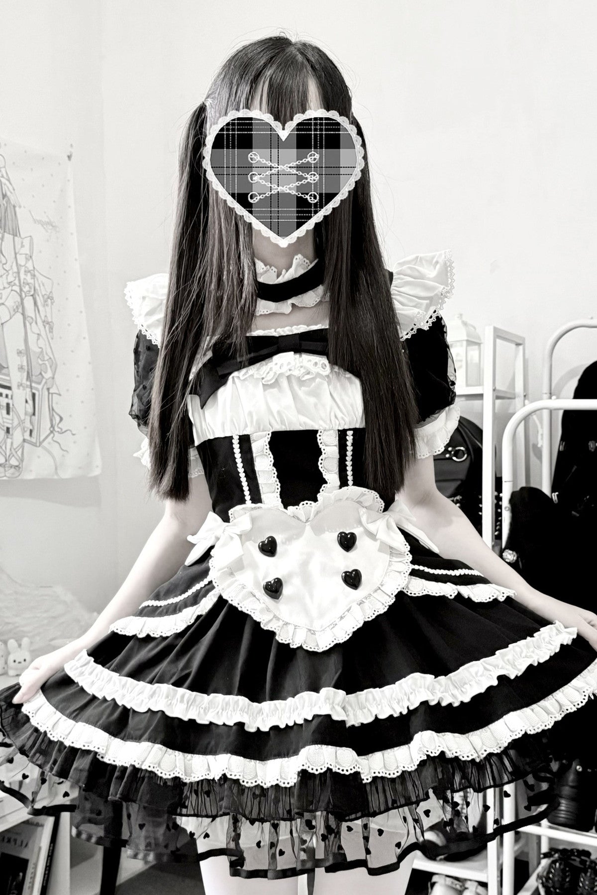 Black White Maid Apron Lace Dress
