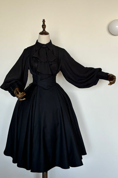 Black Iris Ruffle Suspender Half Skirt
