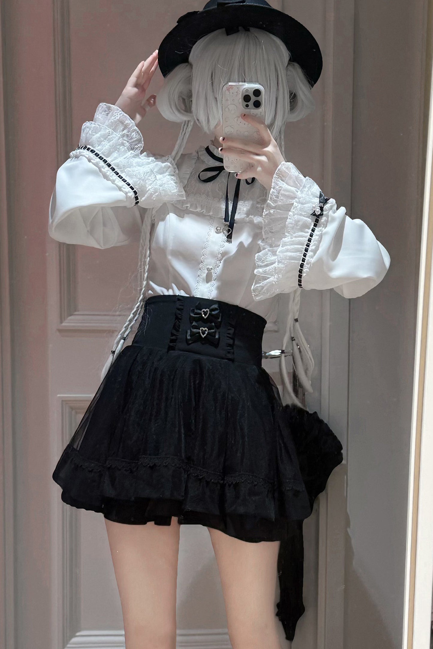 Ruffle Lace Bell Sleeve Top & Skirt Set