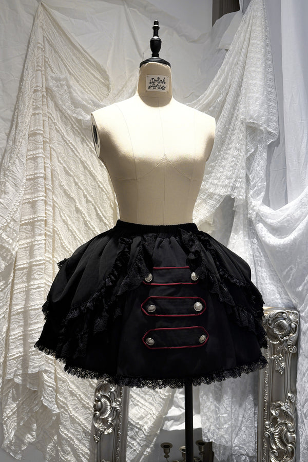 Original from Jiuyu Market: Black and Red Plaid Puff-Sleeve Knit Top with Military-Style Mesh Cake Skirt Set