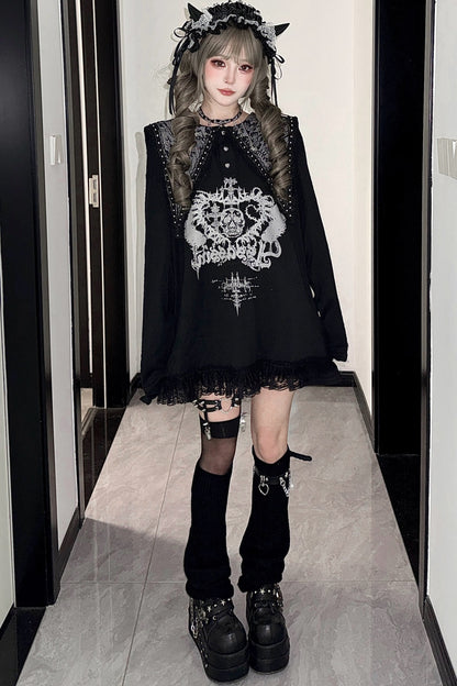 Skull Print Long Sleeve Dress
