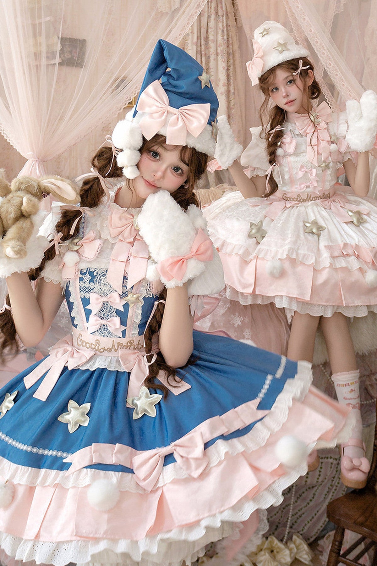 Completo da abito Lolita rosa «Good Morning»