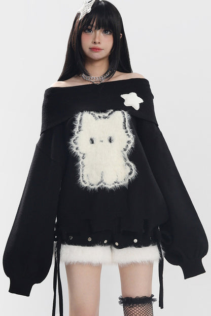 Cat Off-Shoulder Sweater