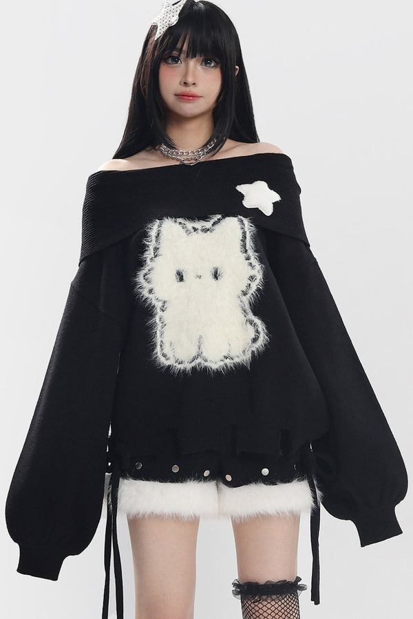 Cat Off-Shoulder Sweater