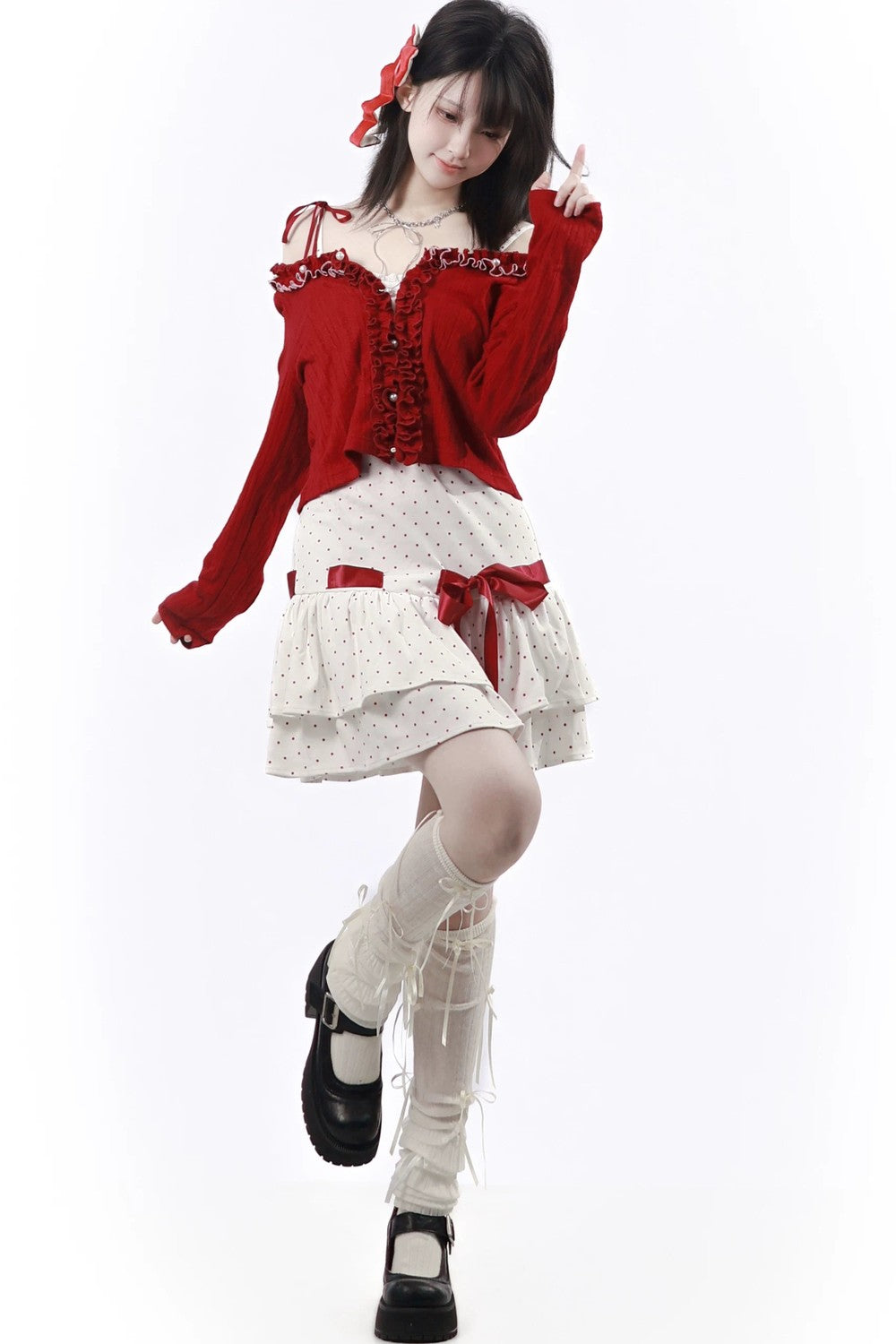 Sugar Berry Dot Knit Dress + Cardigan