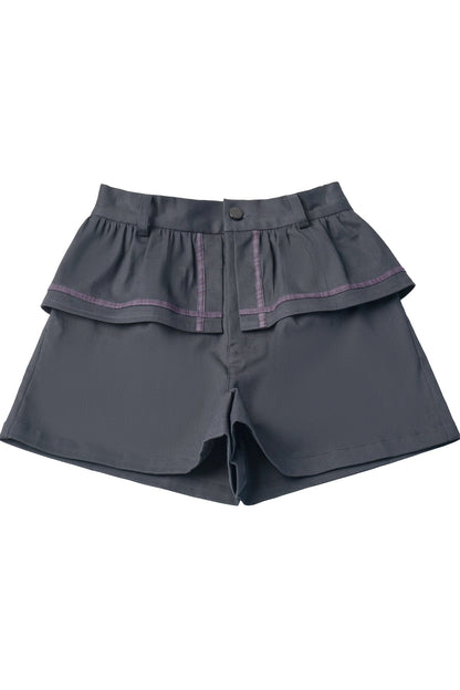 Gray-Purple T-Shirt With Skirt and Pants Set-Up