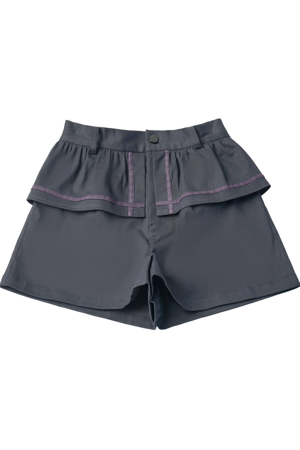 Gray-Purple T-Shirt With Skirt and Pants Set-Up