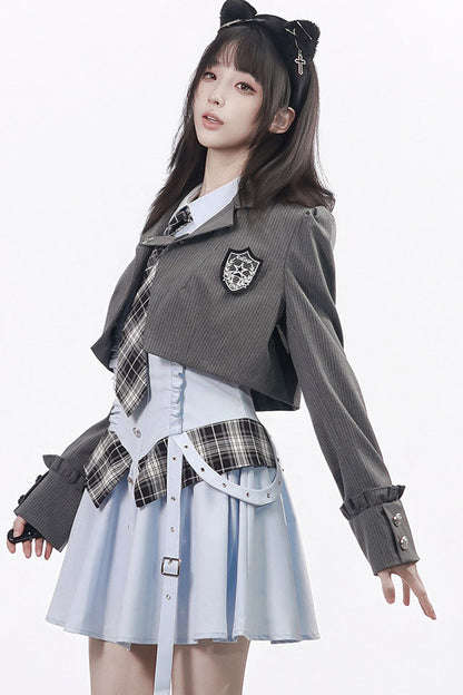 Striped Blazer Shirt Dress Set-Up