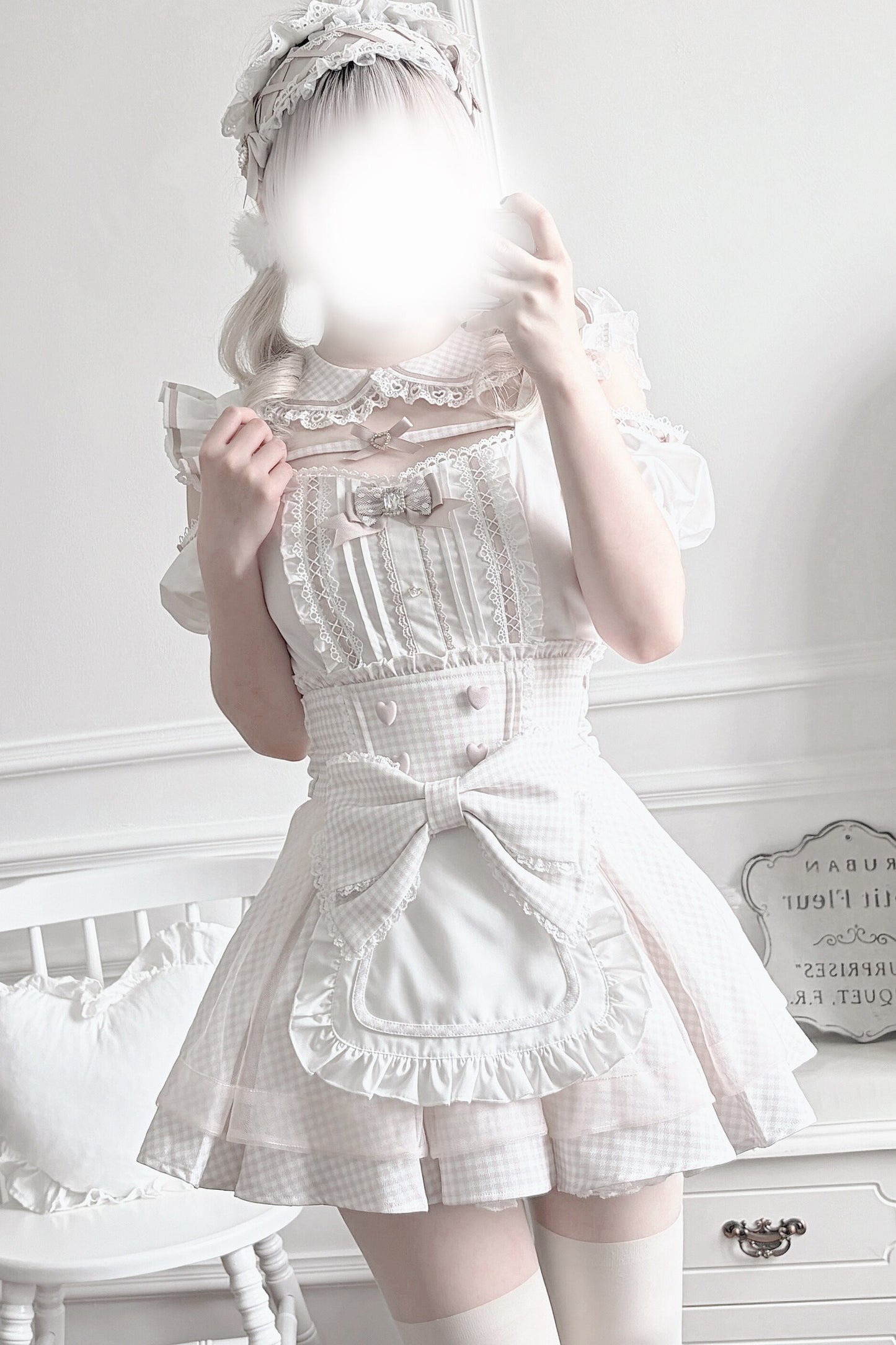 Ensemble haut à volants à carreaux style girly et minijupe à carreaux