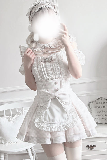 Ensemble haut à volants à carreaux style girly et minijupe à carreaux