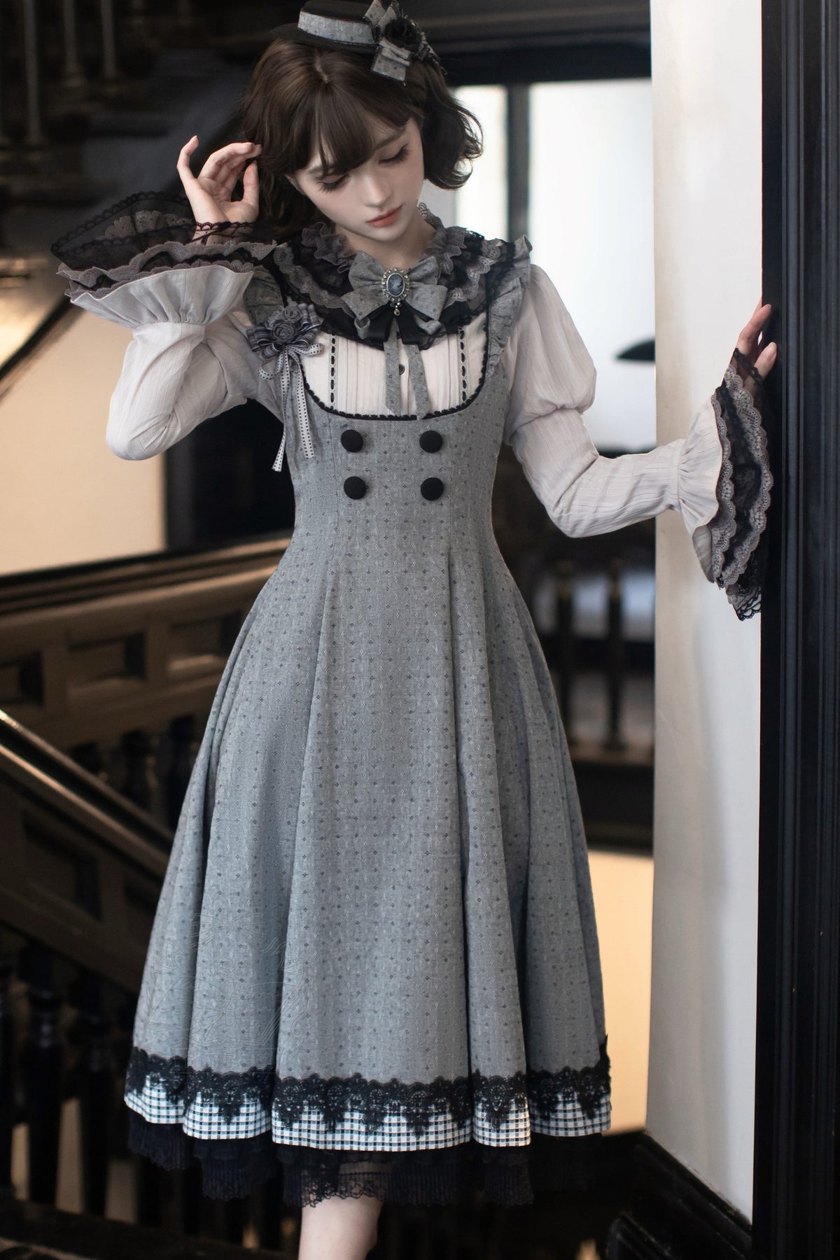 Ruffle Collar Shirt and Dress Set-Up