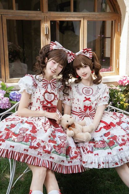 Strawberry Gift Box Lolita Print Suspender Dress Set-Up