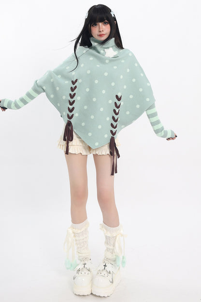 Green Polka Dot Star Tie Knit Top