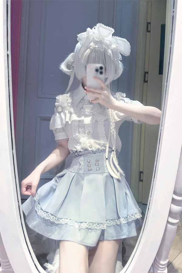 Cherry Short-Sleeve Shirt and Skirt Set-Up