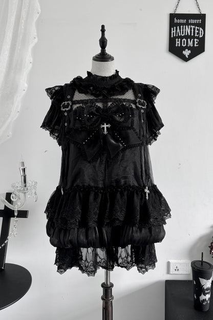 Ensemble robe à lacets croisés et boutons floraux