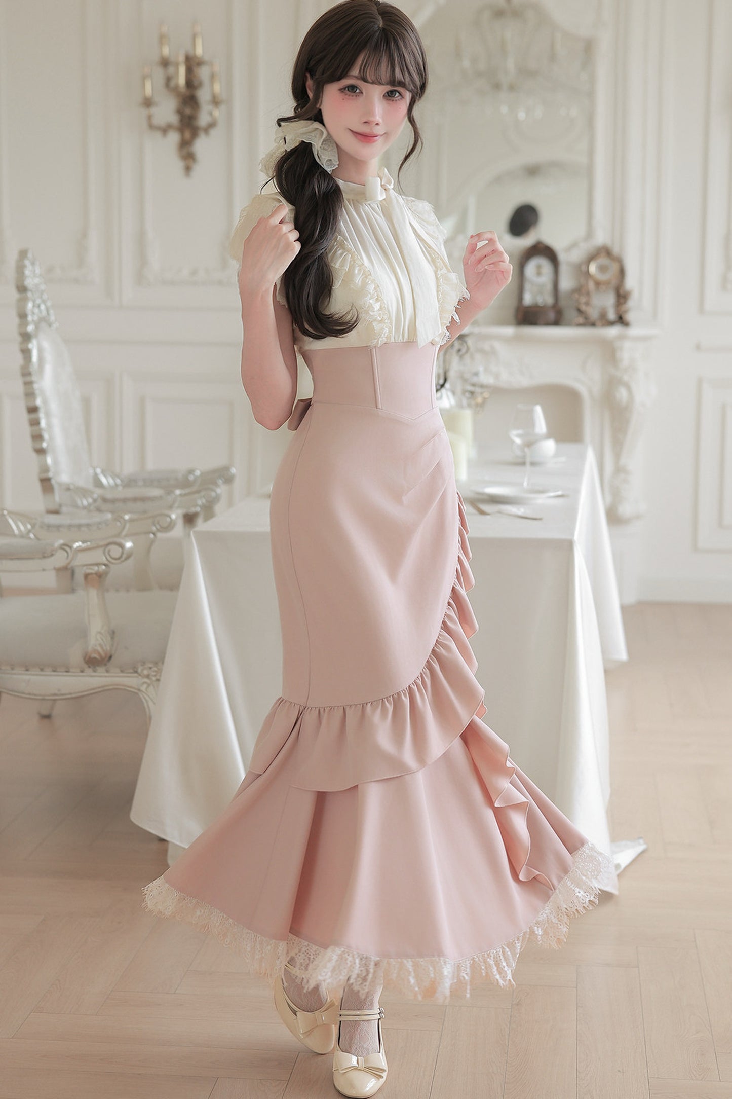 Blush Corset Ruffle Dress