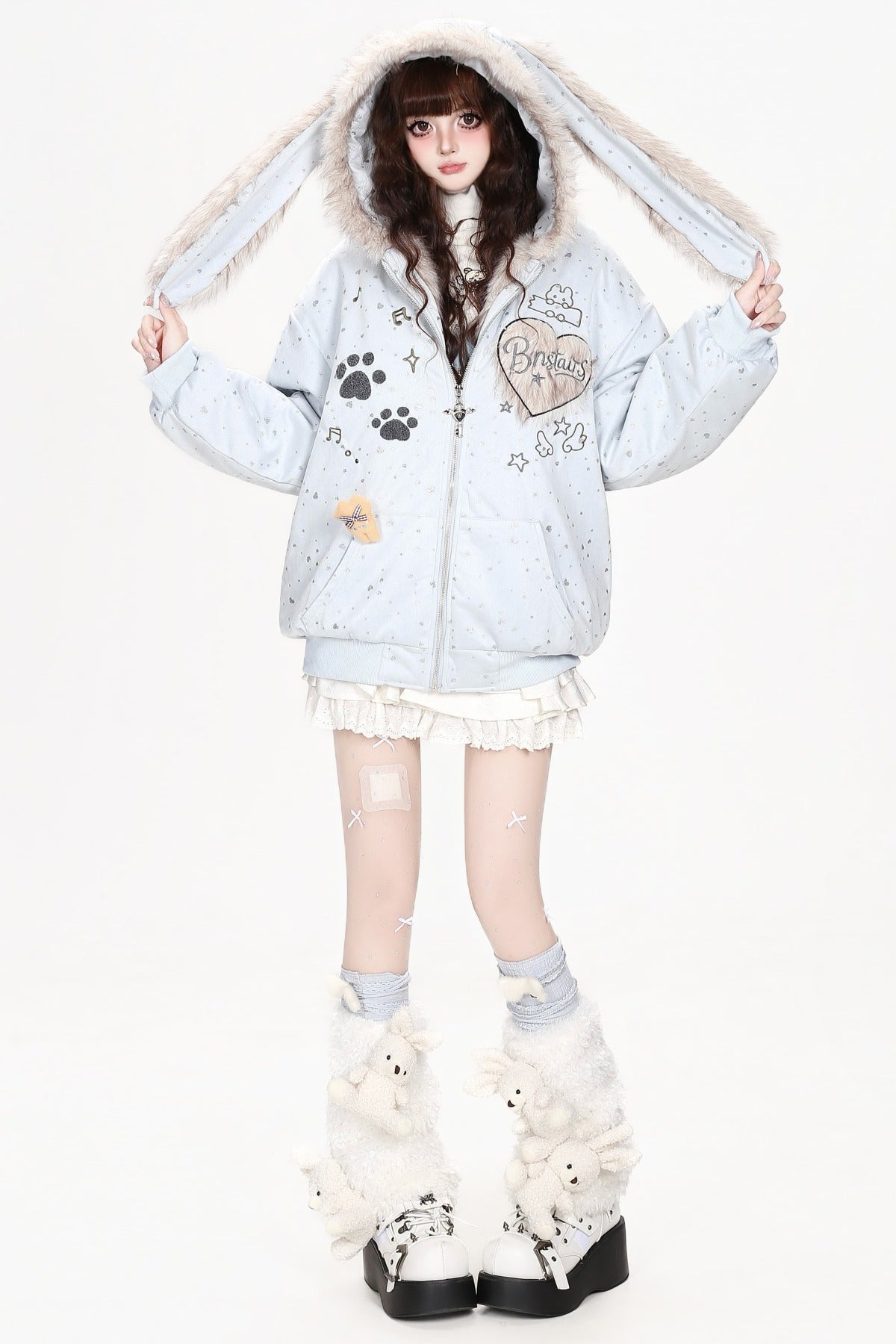Veste matelassée à capuche avec oreilles de lapin